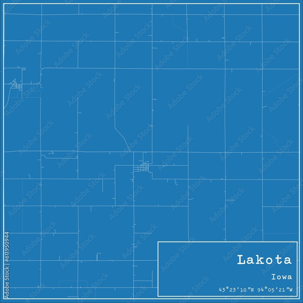 Blueprint US city map of Lakota, Iowa.