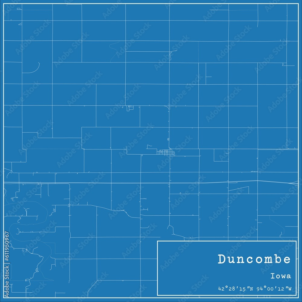 Blueprint US city map of Duncombe, Iowa.