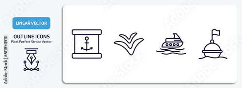 nautical outline icons set. nautical thin line icons pack included sea package, seagull, yatch, buoy vector.