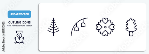 nature outline icons set. nature thin line icons pack included larch, bluebell, wedelia, cucumber tree tree vector.
