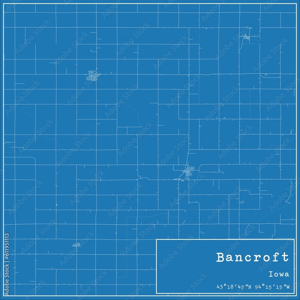 Blueprint US city map of Bancroft, Iowa. Blueprint US city map of Bancroft, Iowa.