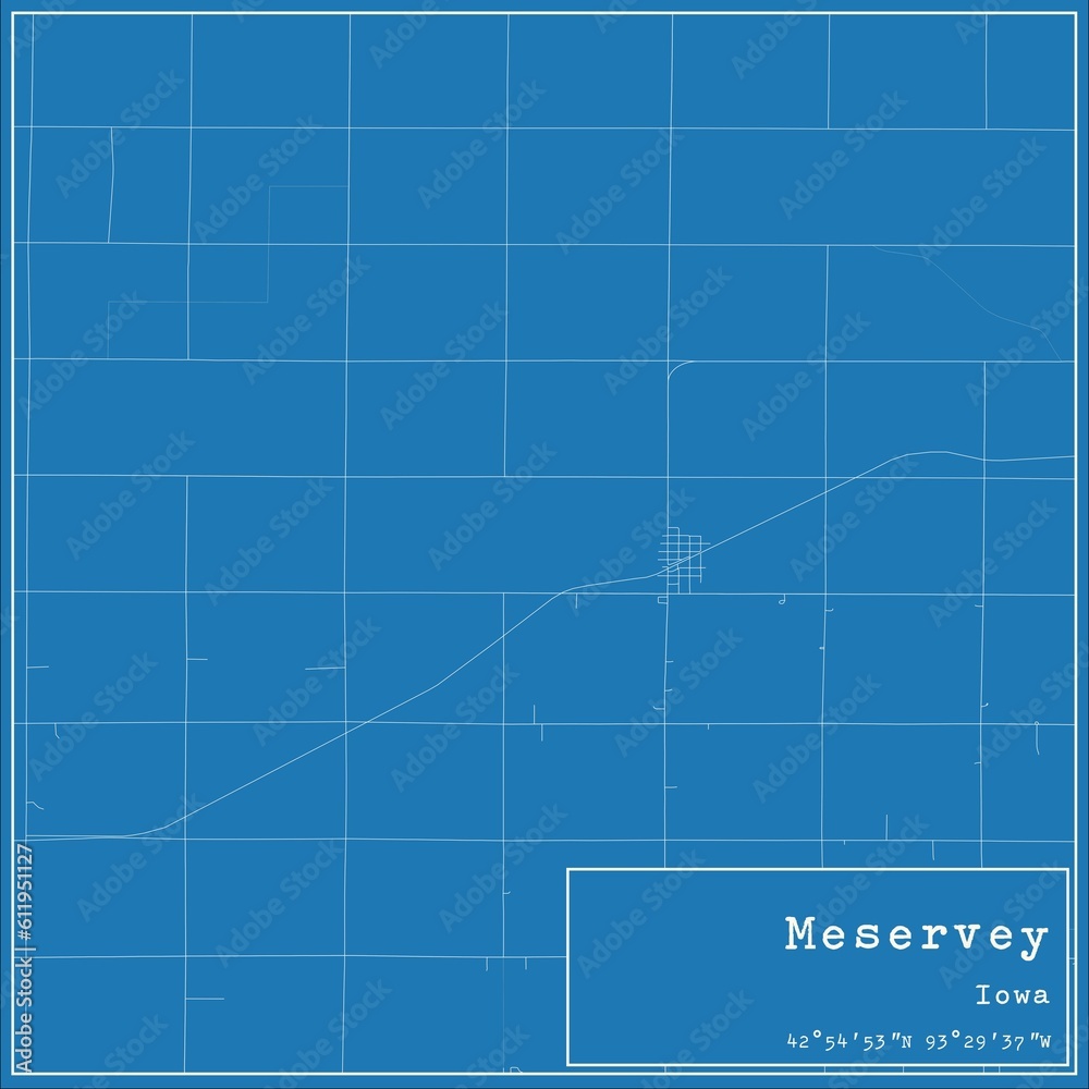 Blueprint US city map of Meservey, Iowa.