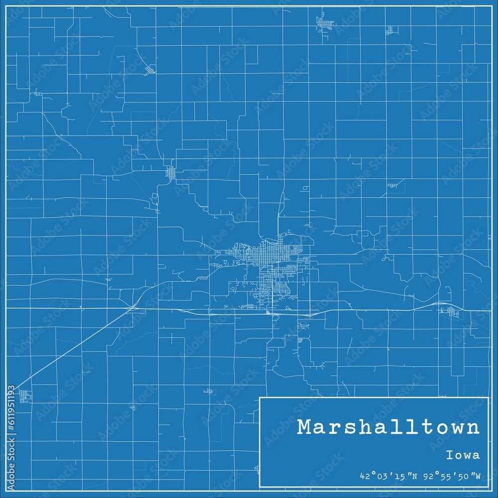 Obraz premium Blueprint US city map of Marshalltown, Iowa.