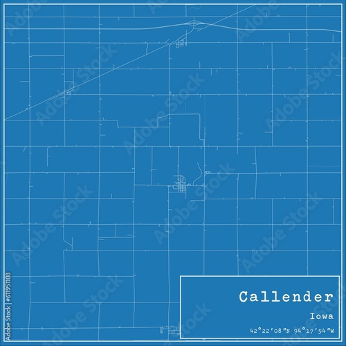 Blueprint US city map of Callender, Iowa.