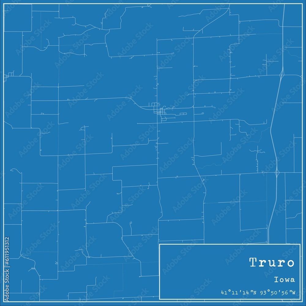 Blueprint US city map of Truro, Iowa.