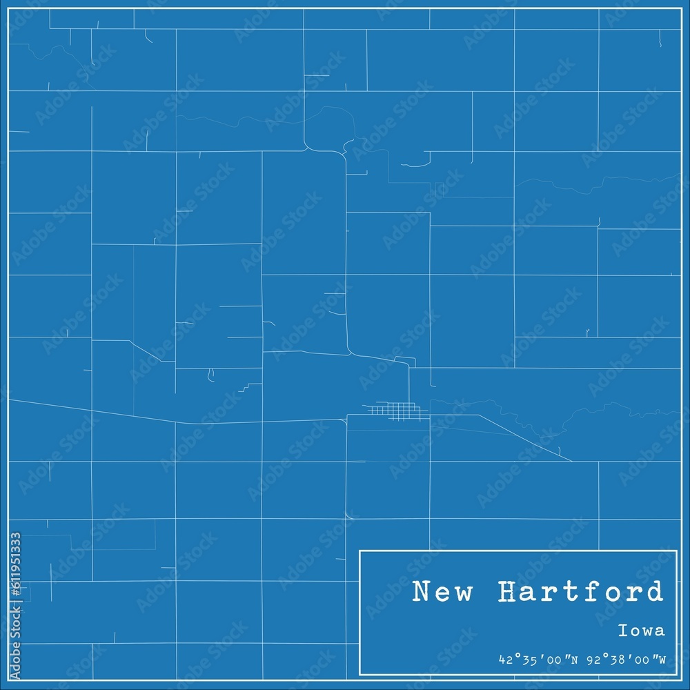 Blueprint US city map of New Hartford, Iowa.