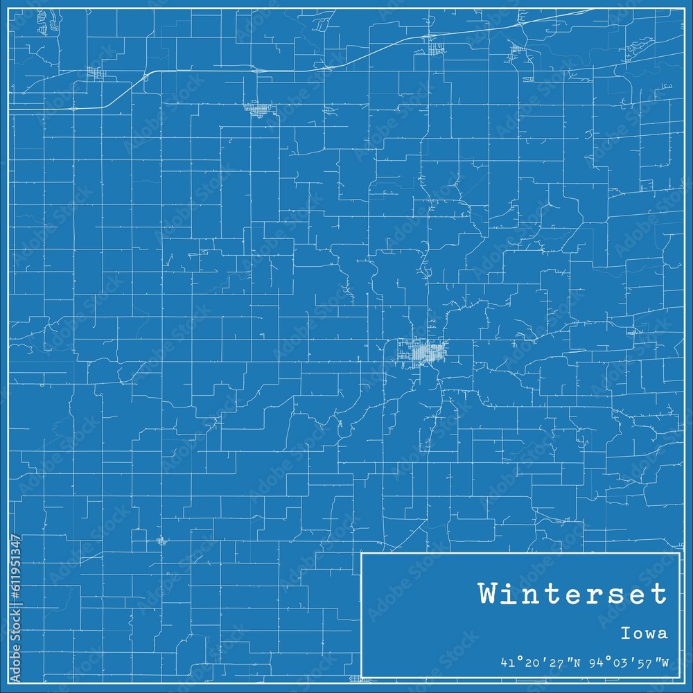 Blueprint US city map of Winterset, Iowa.