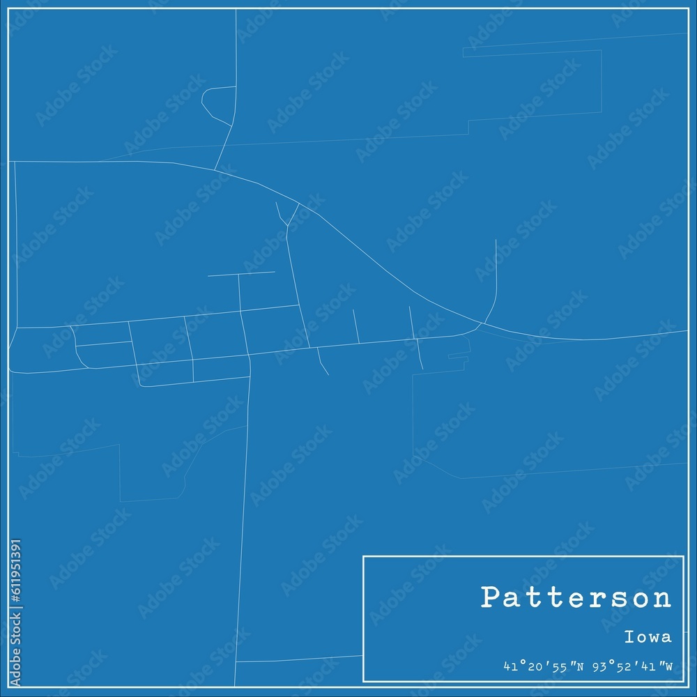 Blueprint US city map of Patterson, Iowa.