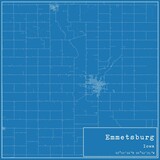 Blueprint US city map of Emmetsburg, Iowa.