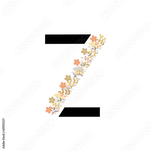 the letter Z. vector drawing. the alphabet is English. a letter with flowers. partial bouquet with letters. on a white background. EPS 10.