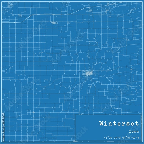 Blueprint US city map of Winterset  Iowa.