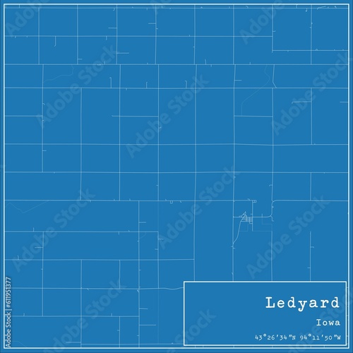 Blueprint US city map of Ledyard  Iowa.