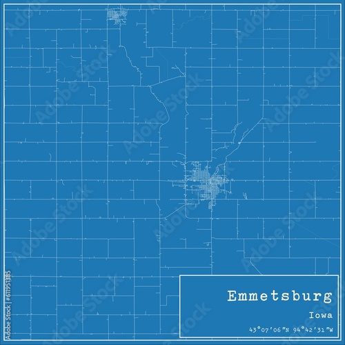Blueprint US city map of Emmetsburg, Iowa. photo