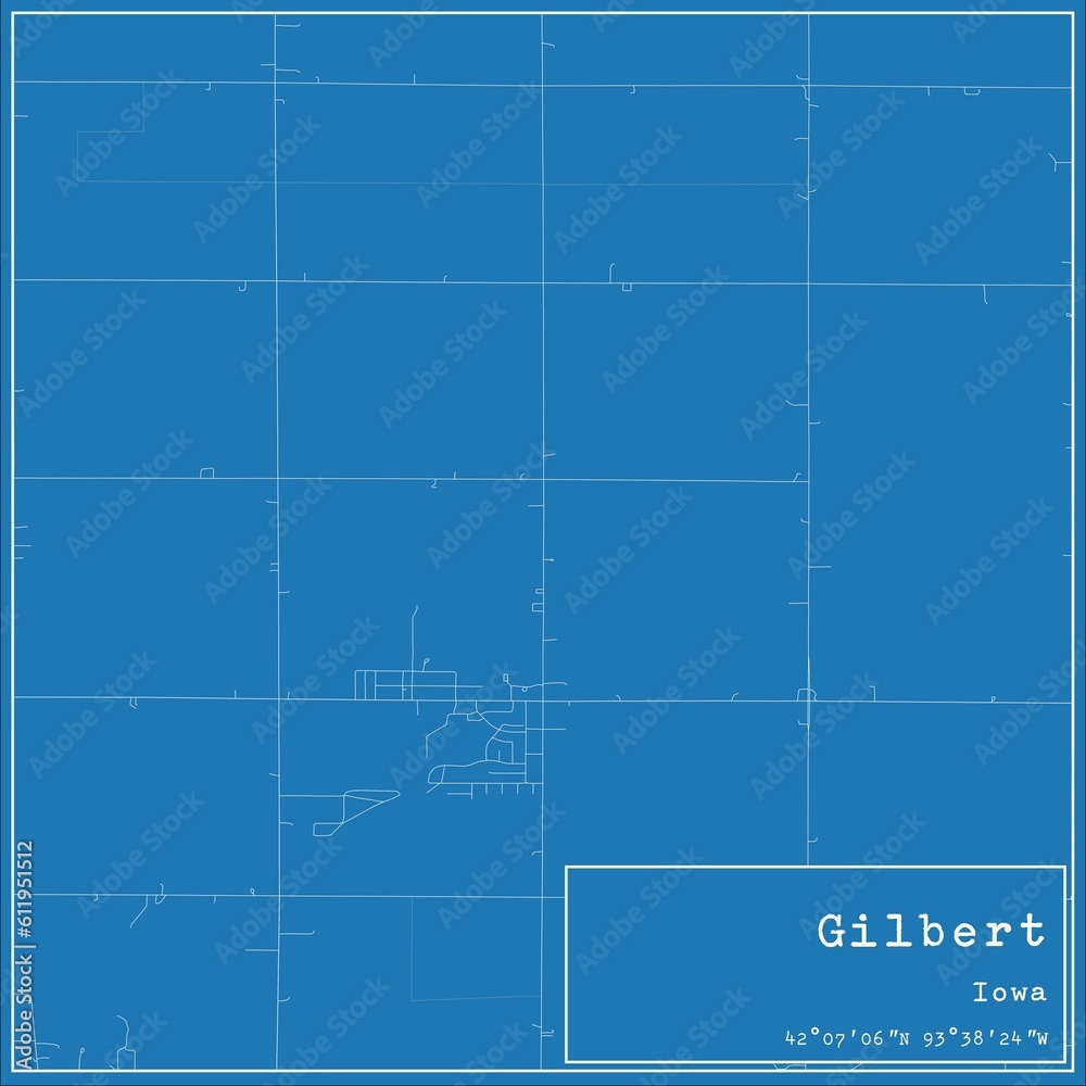 Blueprint US city map of Gilbert, Iowa.