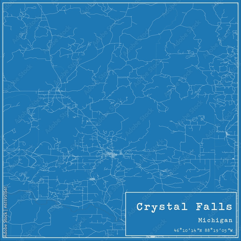 Obraz premium Blueprint US city map of Crystal Falls, Michigan.