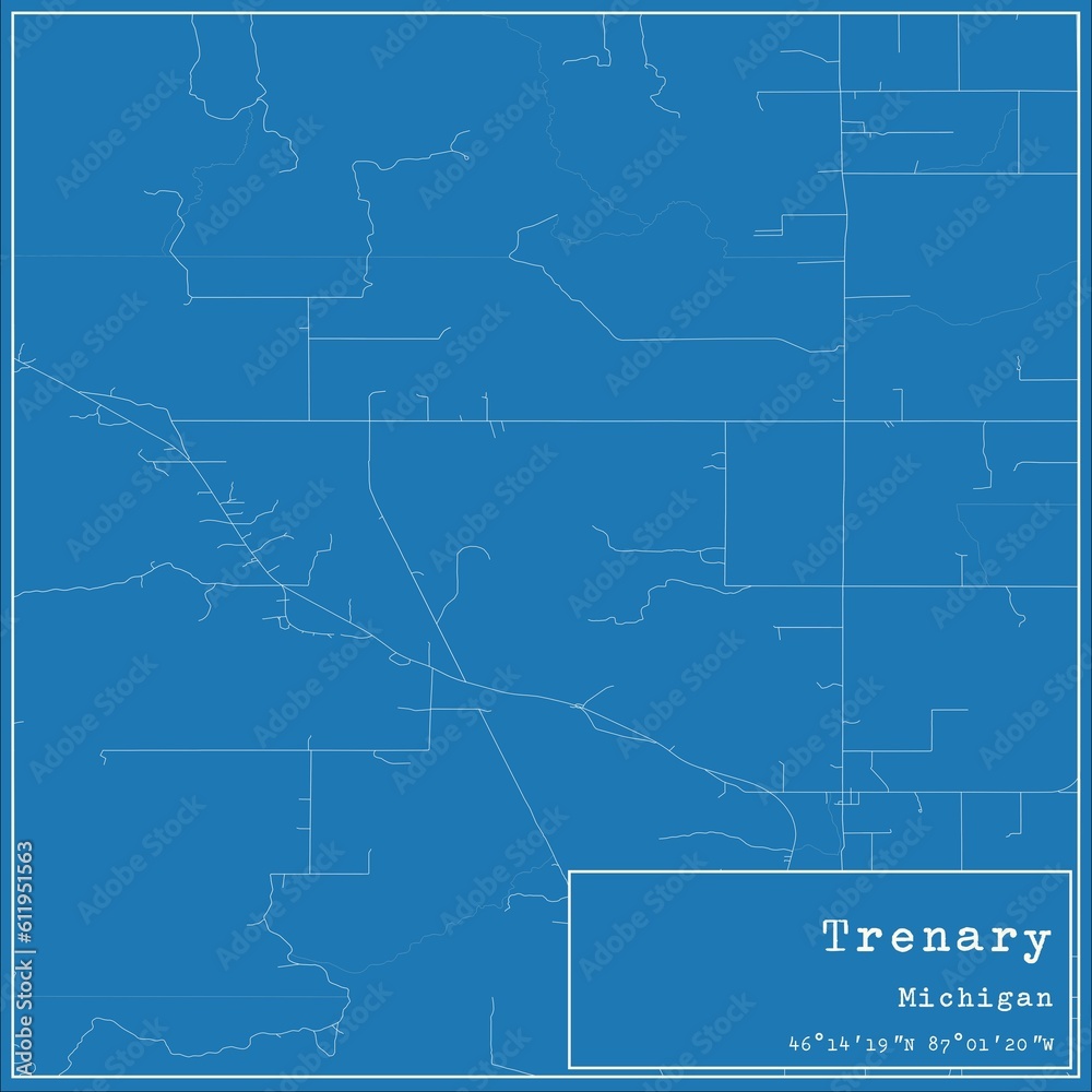 Fototapeta premium Blueprint US city map of Trenary, Michigan.