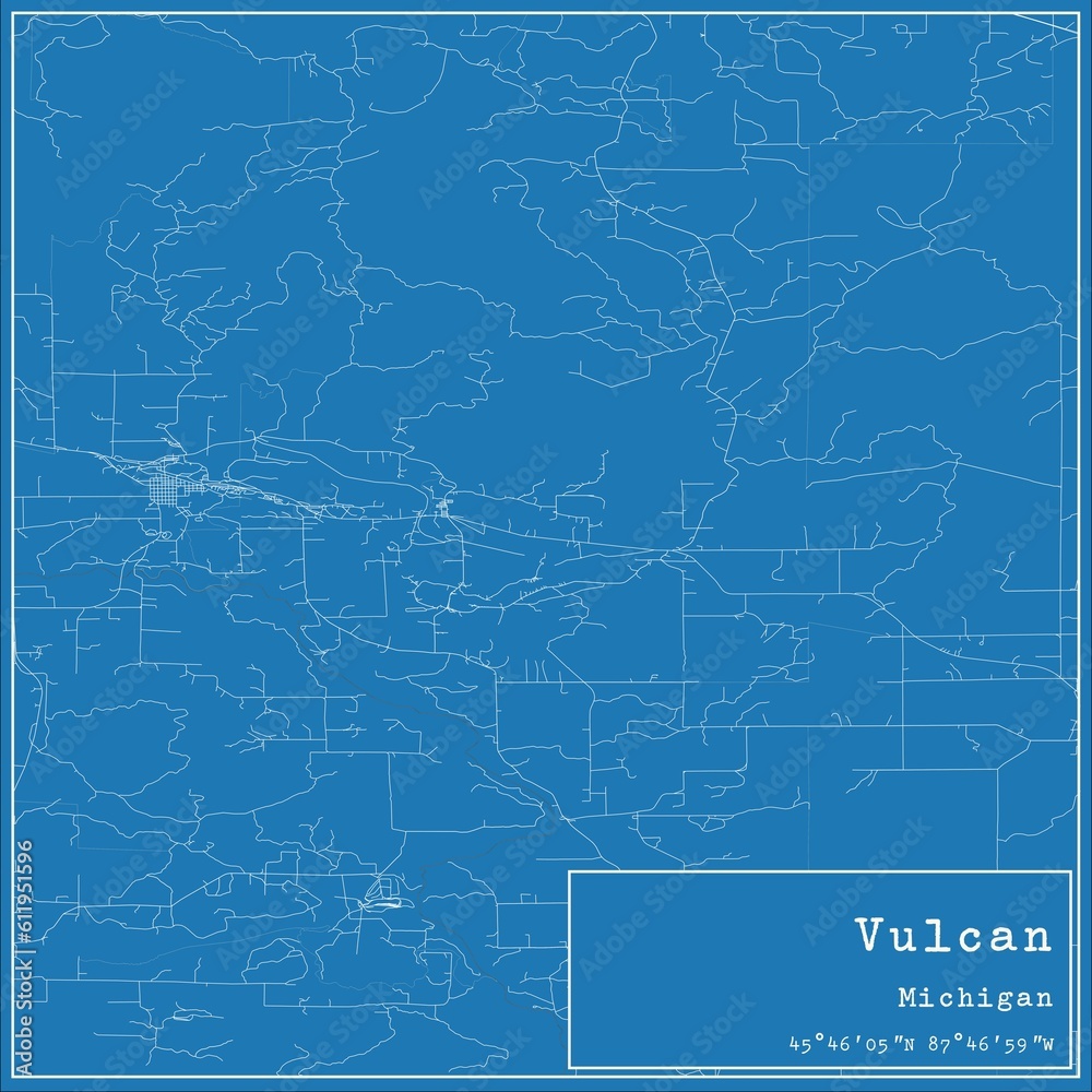 Blueprint US city map of Vulcan, Michigan.