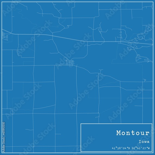 Blueprint US city map of Montour, Iowa.
