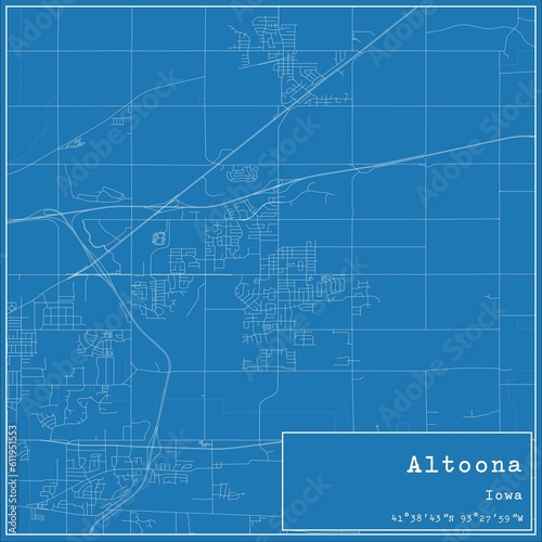Blueprint US city map of Altoona, Iowa.