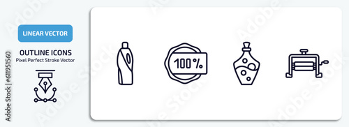miscellaneous outline icons set. miscellaneous thin line icons pack included detergen, 100 percent, alchemy, wringer vector.