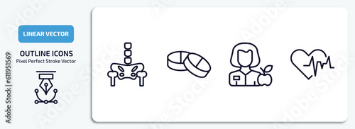 medical outline icons set. medical thin line icons pack included p, tablets, nutrionist, cardiogram vector.