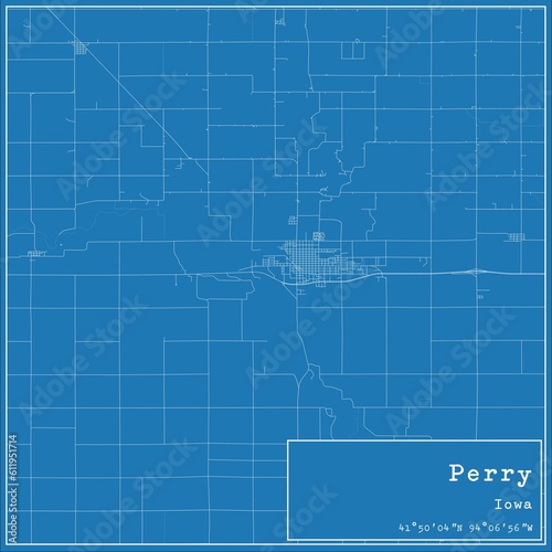 Blueprint US city map of Perry  Iowa.
