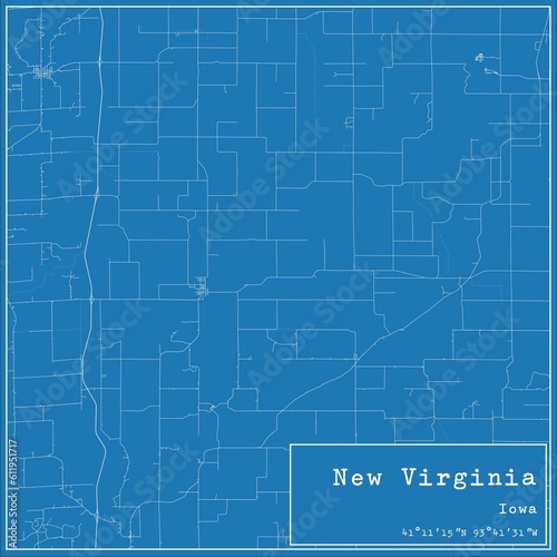 Blueprint US city map of New Virginia, Iowa. photo