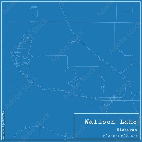 Blueprint US city map of Walloon Lake, Michigan.