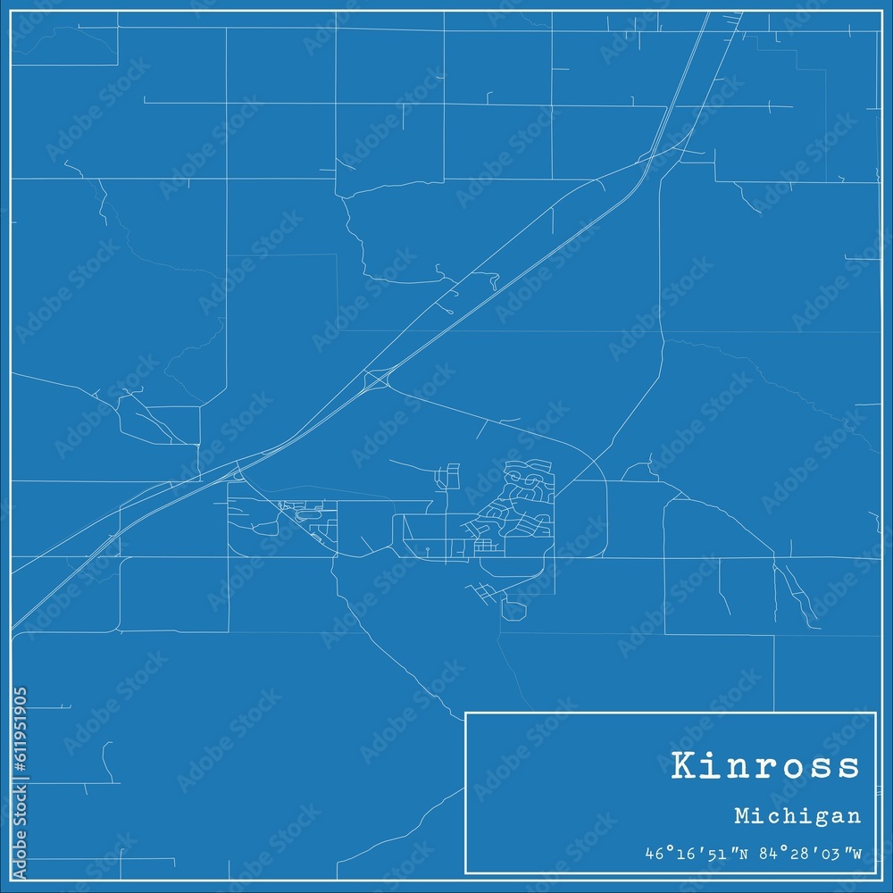 Blueprint US city map of Kinross, Michigan.