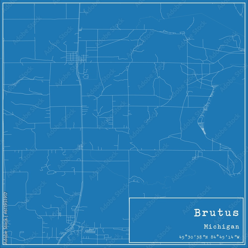 Blueprint US city map of Brutus, Michigan.