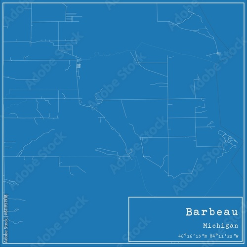 Blueprint US city map of Barbeau, Michigan. photo