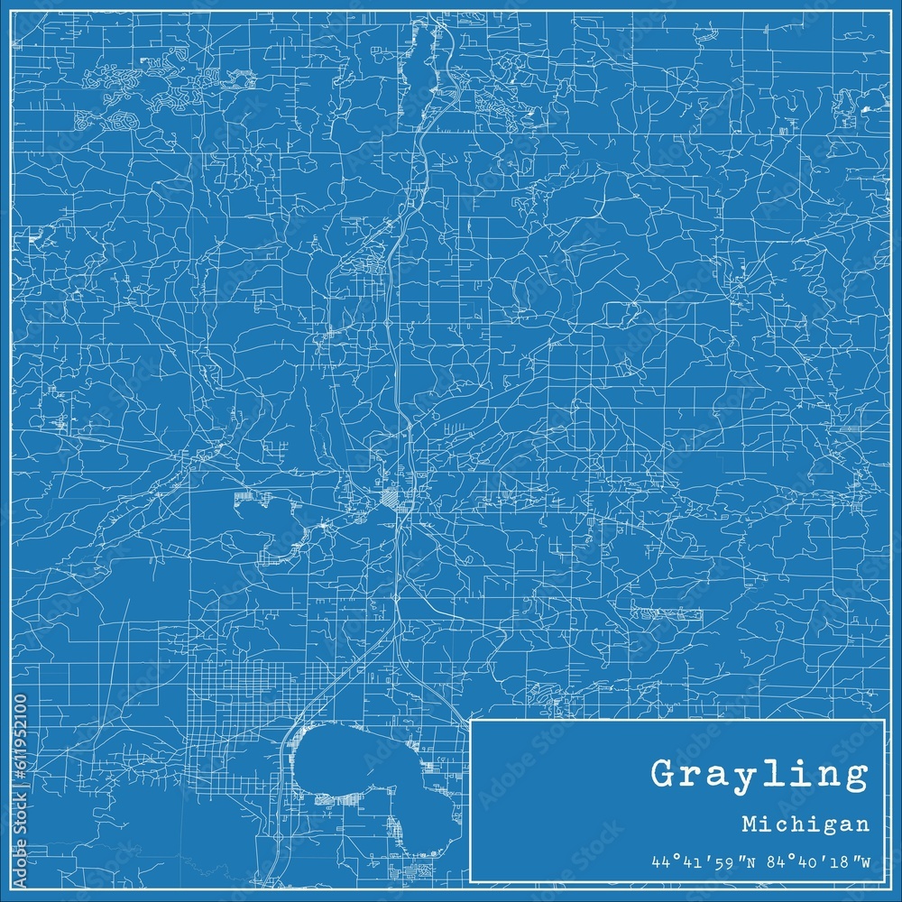 Blueprint US city map of Grayling, Michigan.