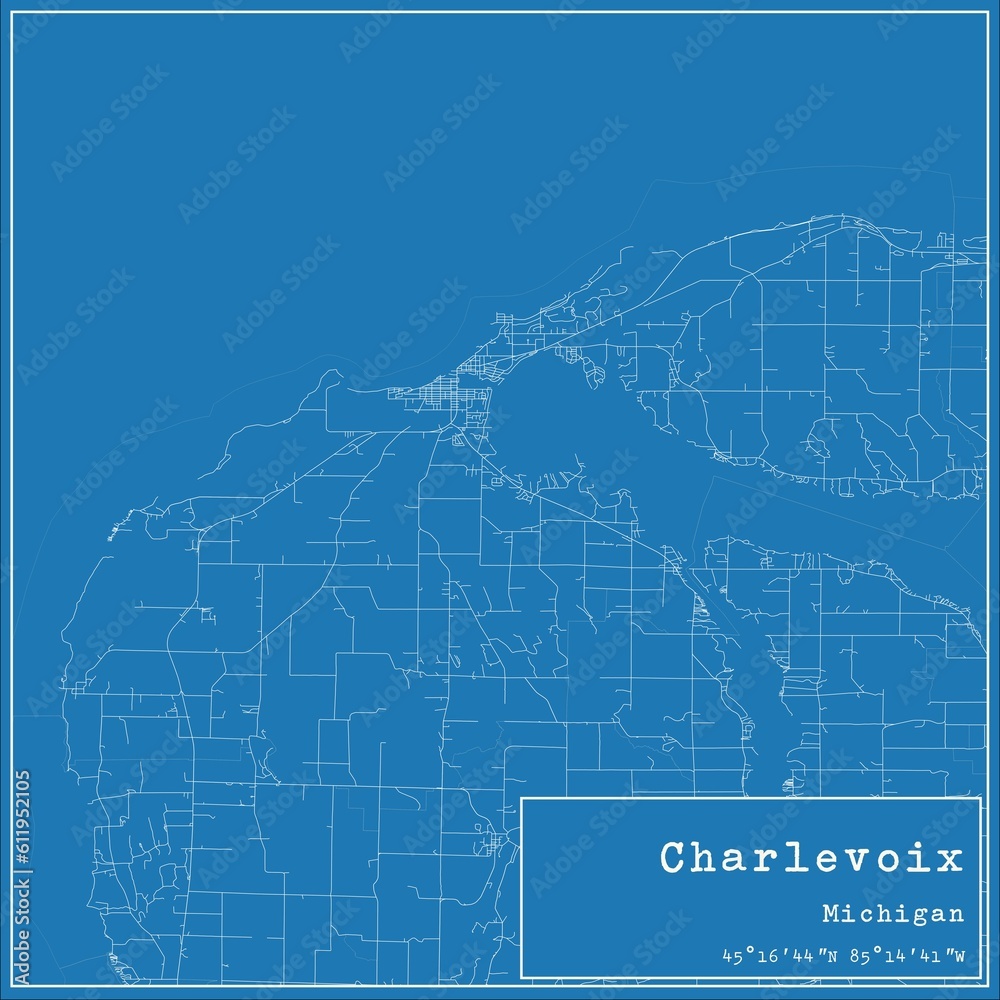 Blueprint US city map of Charlevoix, Michigan. Blueprint US city map of Charlevoix, Michigan.