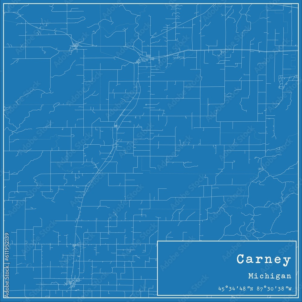 Fototapeta premium Blueprint US city map of Carney, Michigan.