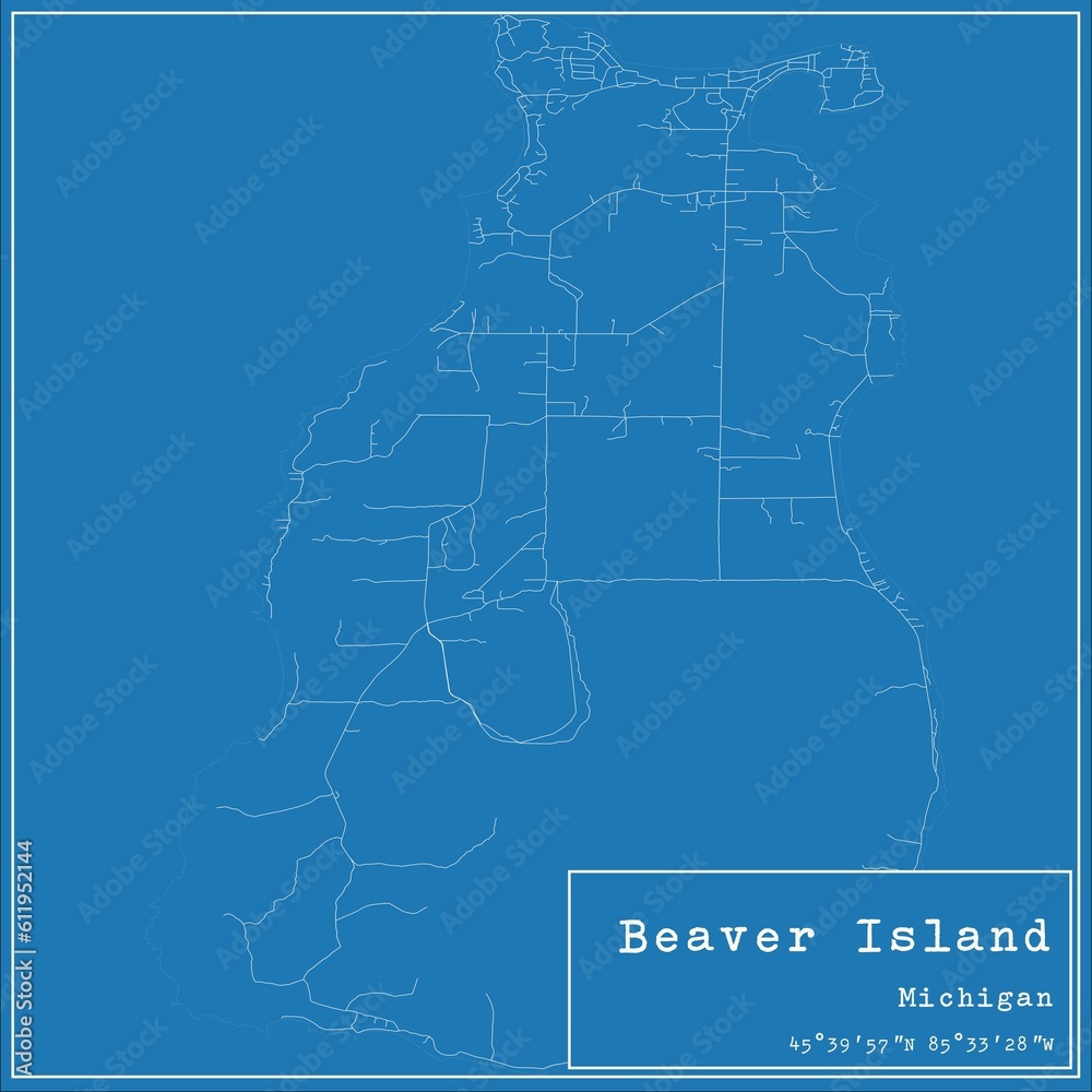 Blueprint US city map of Beaver Island, Michigan.