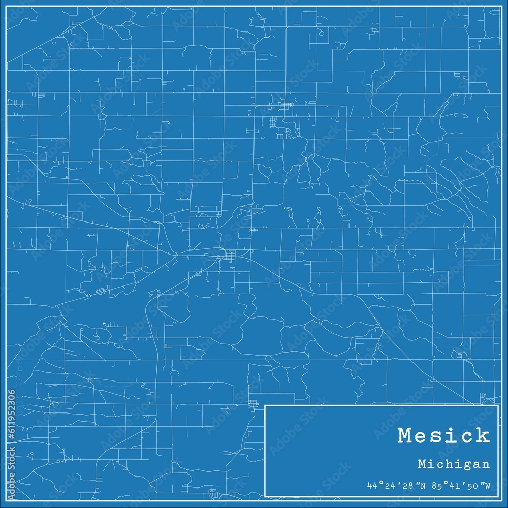 Blueprint US city map of Mesick, Michigan.
