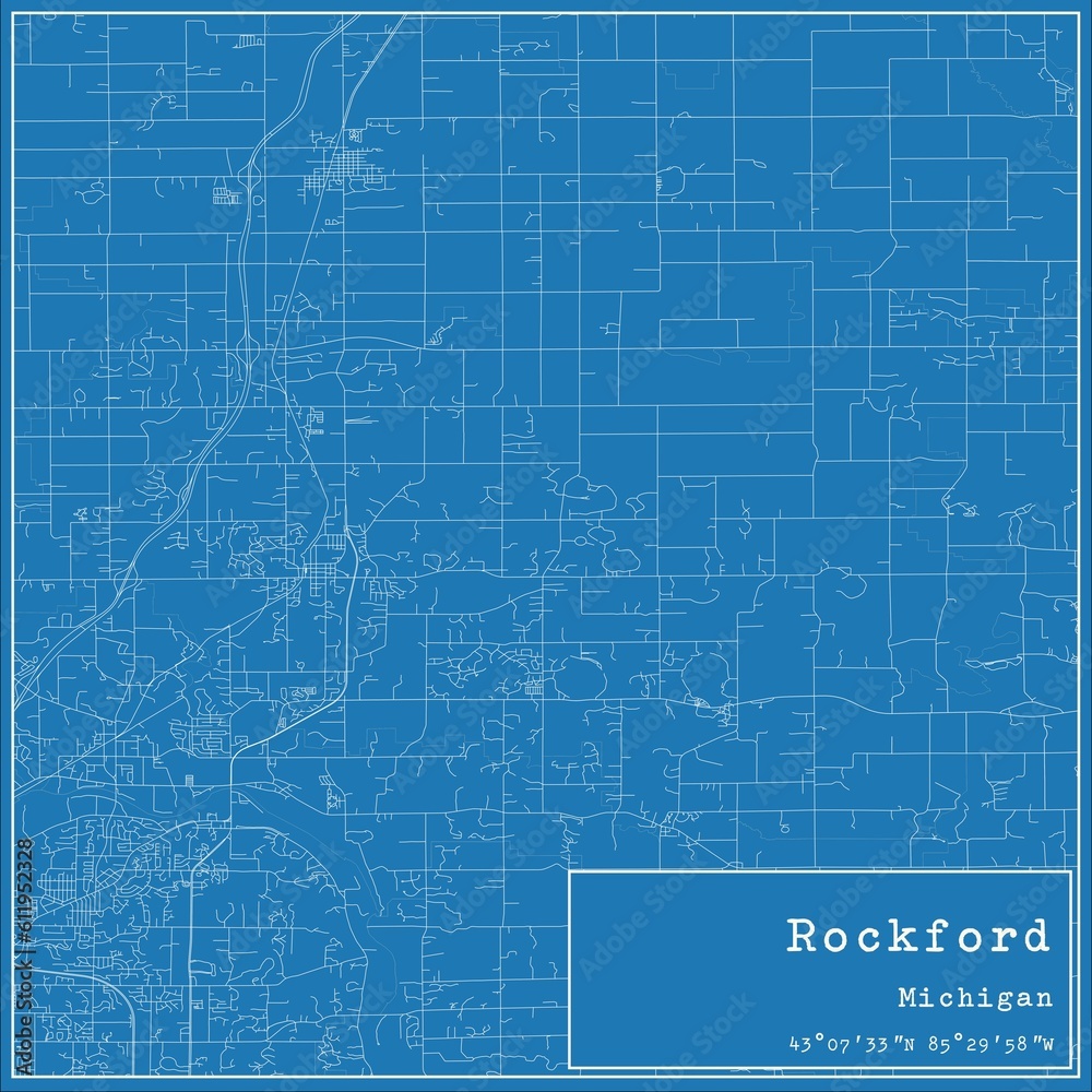 Blueprint US city map of Rockford, Michigan.