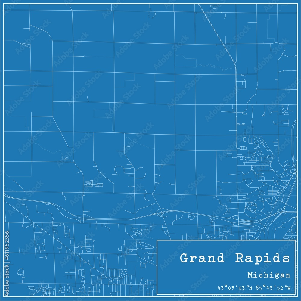 Blueprint US city map of Grand Rapids, Michigan.