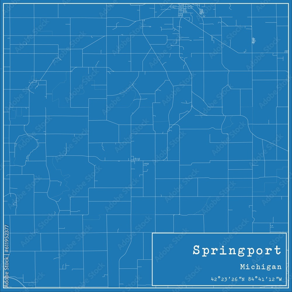 Fototapeta premium Blueprint US city map of Springport, Michigan.