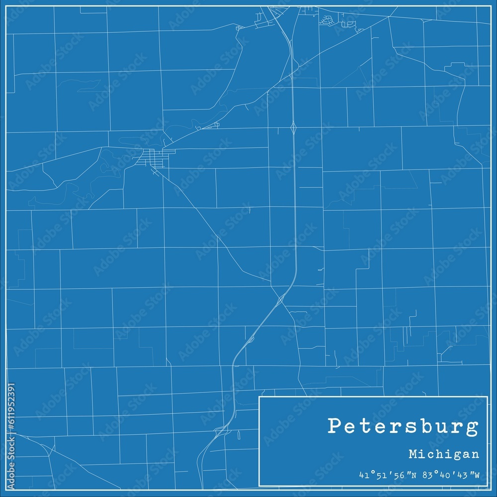 Fototapeta premium Blueprint US city map of Petersburg, Michigan.