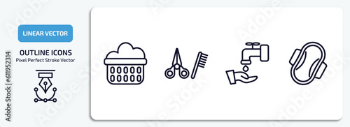 hygiene outline icons set. hygiene thin line icons pack included laundry basket, grooming, ablution, sanitary napkin vector.