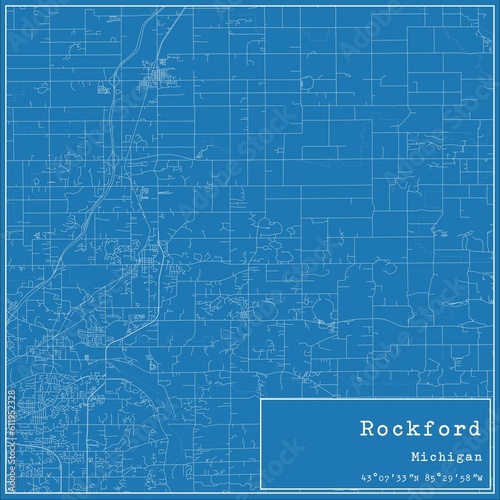 Blueprint US city map of Rockford, Michigan.