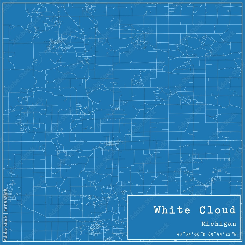 Blueprint US city map of White Cloud, Michigan. Blueprint US city map of White Cloud, Michigan.