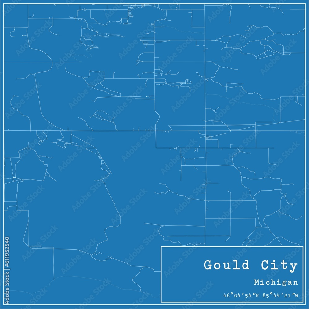 Blueprint US city map of Gould City, Michigan.