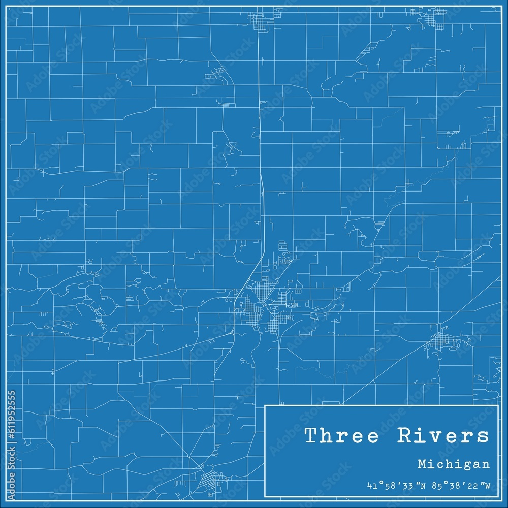 Fototapeta premium Blueprint US city map of Three Rivers, Michigan.