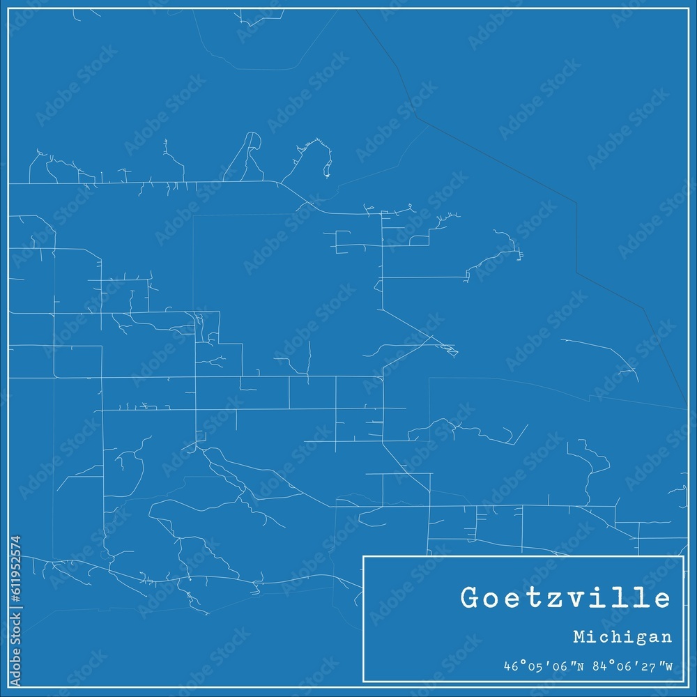 Blueprint US city map of Goetzville, Michigan.