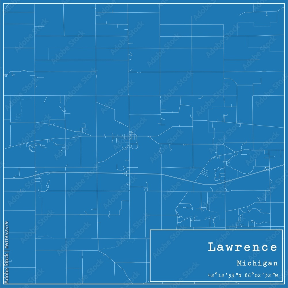 Blueprint US city map of Lawrence, Michigan.