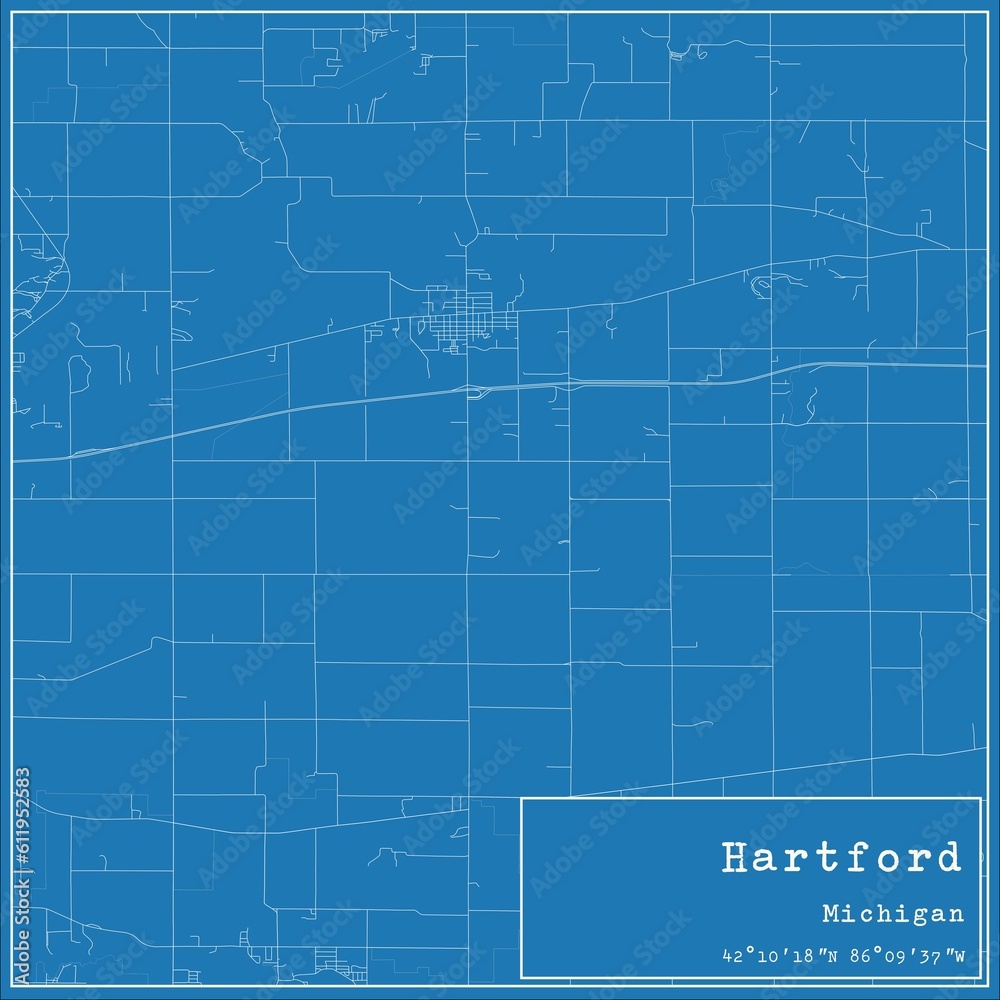 Blueprint US city map of Hartford, Michigan.