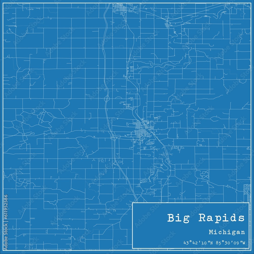 Fototapeta premium Blueprint US city map of Big Rapids, Michigan.