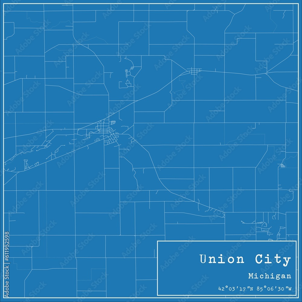 Naklejka premium Blueprint US city map of Union City, Michigan.